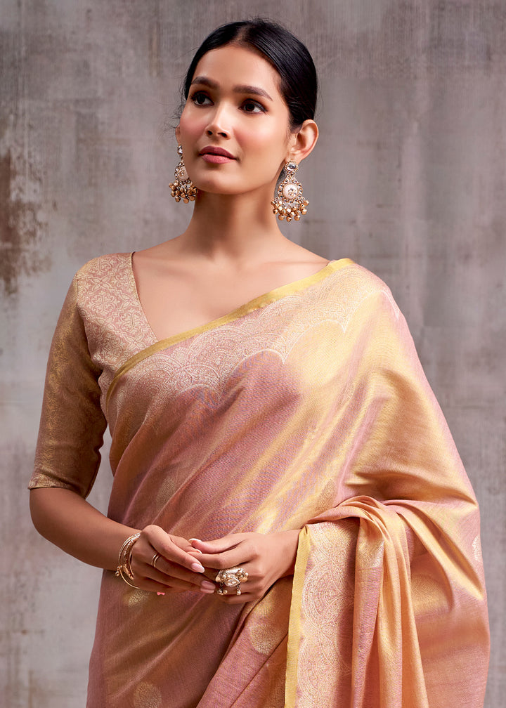 Shades of Pink Tissue Silk Saree with Intricate Zari Artistry