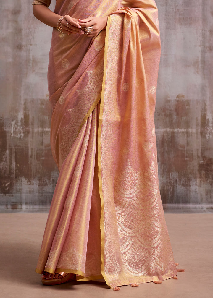 Shades of Pink Tissue Silk Saree with Intricate Zari Artistry
