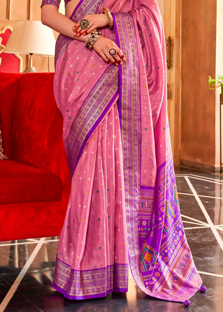 Orchid Purple Silk Saree Featuring Patola Pattern and Aqua-Finish Sambalpuri Pallu