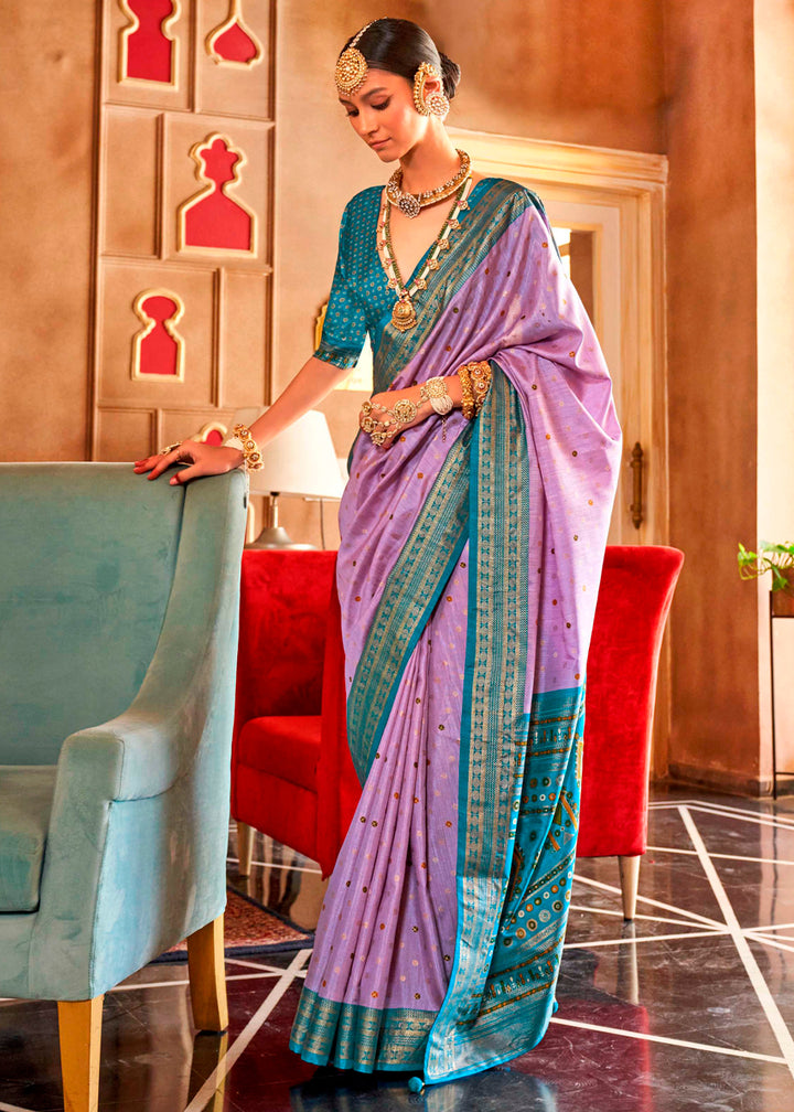 Amethyst Purple Silk Saree Featuring Patola Pattern and Aqua-Finish Sambalpuri Pallu