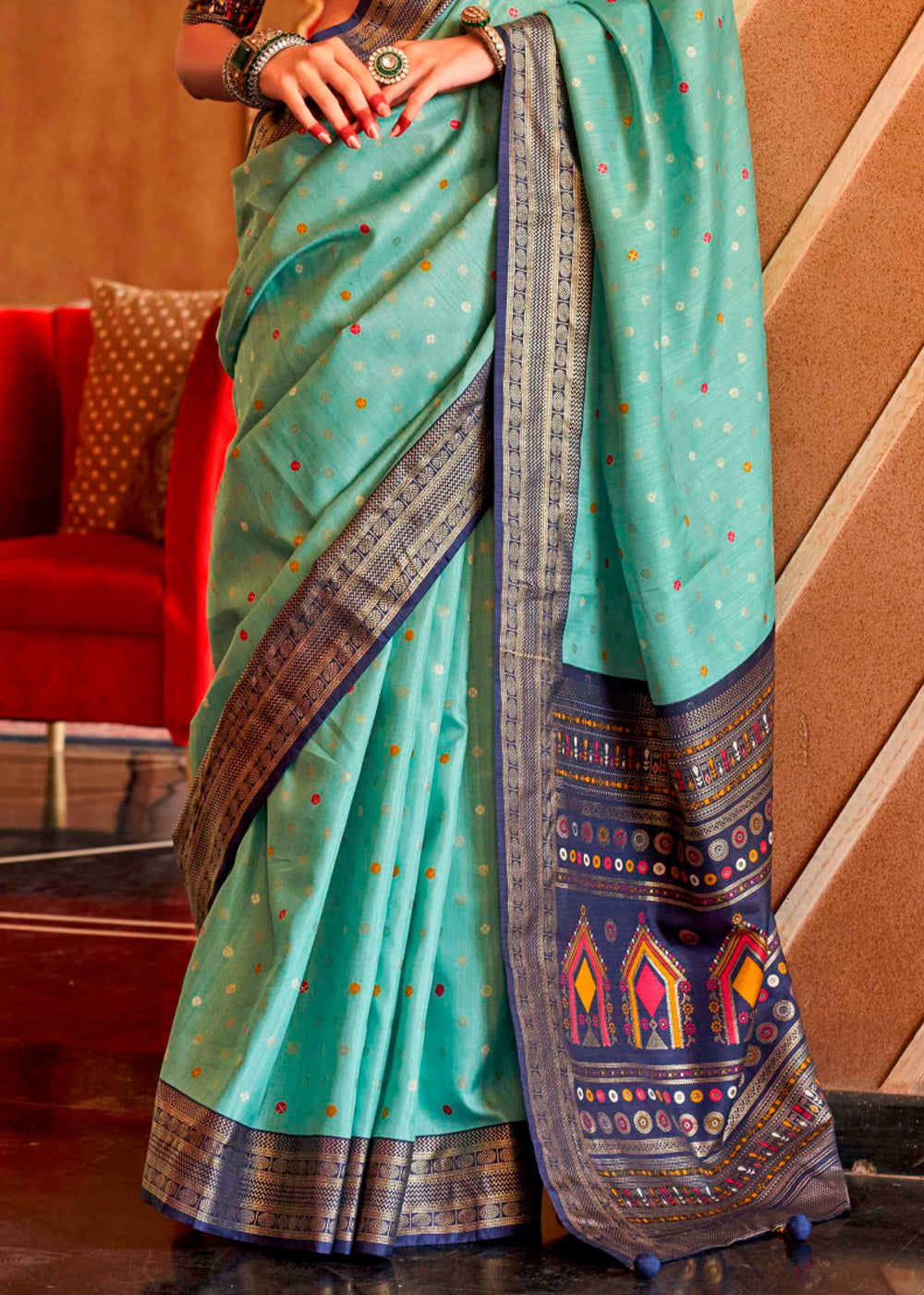 Mint Green Silk Saree Featuring Patola Pattern and Aqua-Finish Sambalpuri Pallu