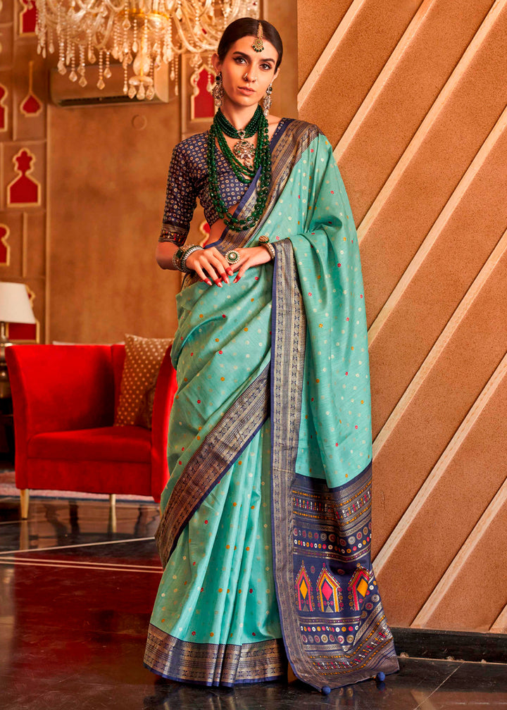 Mint Green Silk Saree Featuring Patola Pattern and Aqua-Finish Sambalpuri Pallu