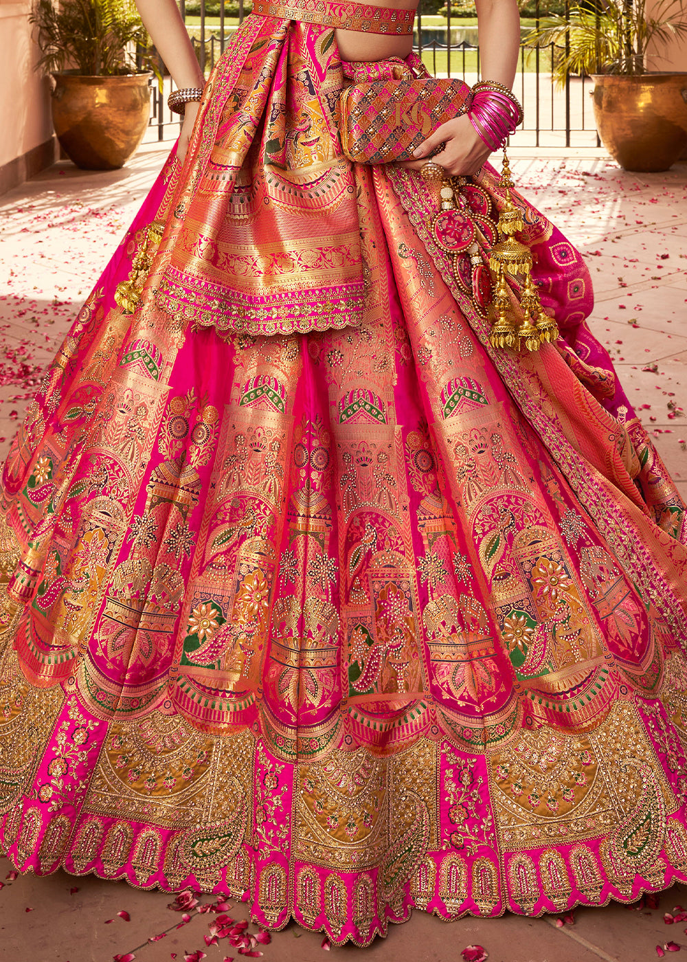 Multi-Tone Pink Banarasi Silk Lehenga with Exquisite Hand Embroidery