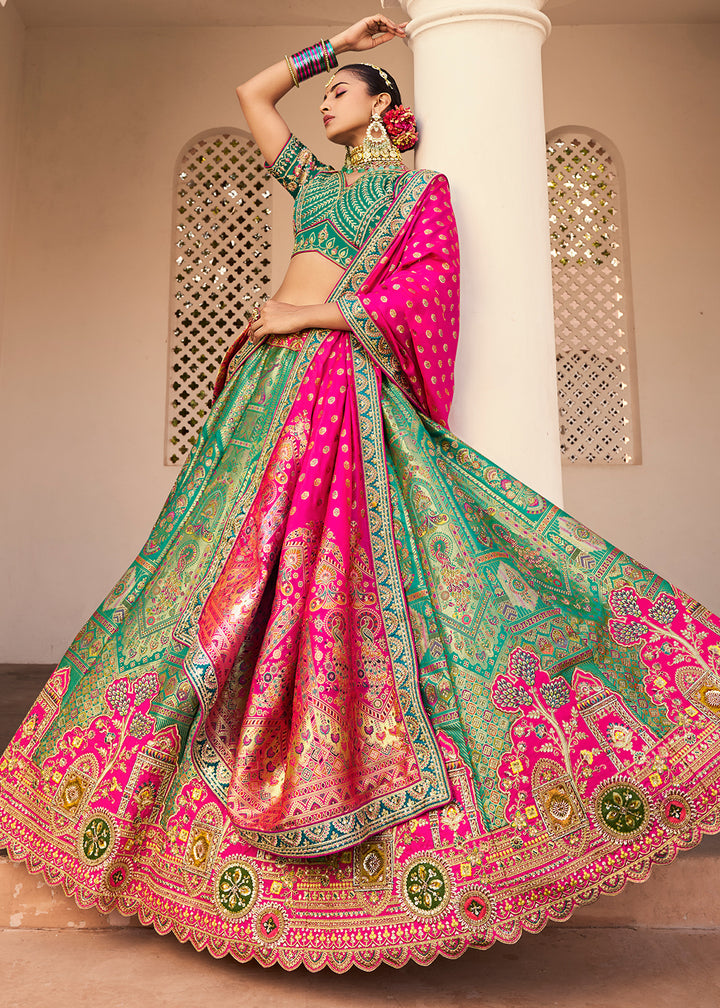 Sea Green Banarasi Silk Lehenga with Exquisite Hand Embroidery
