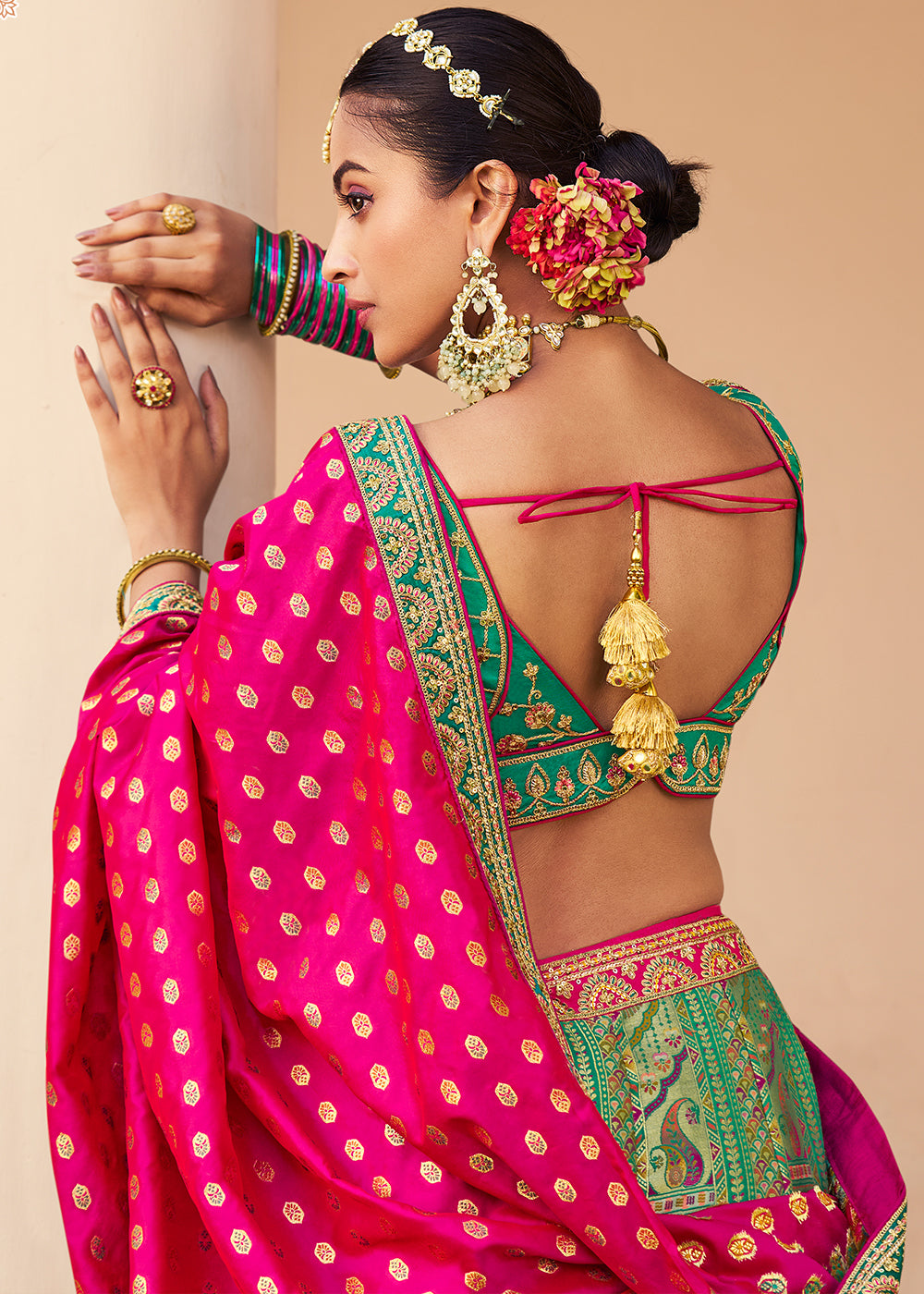Sea Green Banarasi Silk Lehenga with Exquisite Hand Embroidery