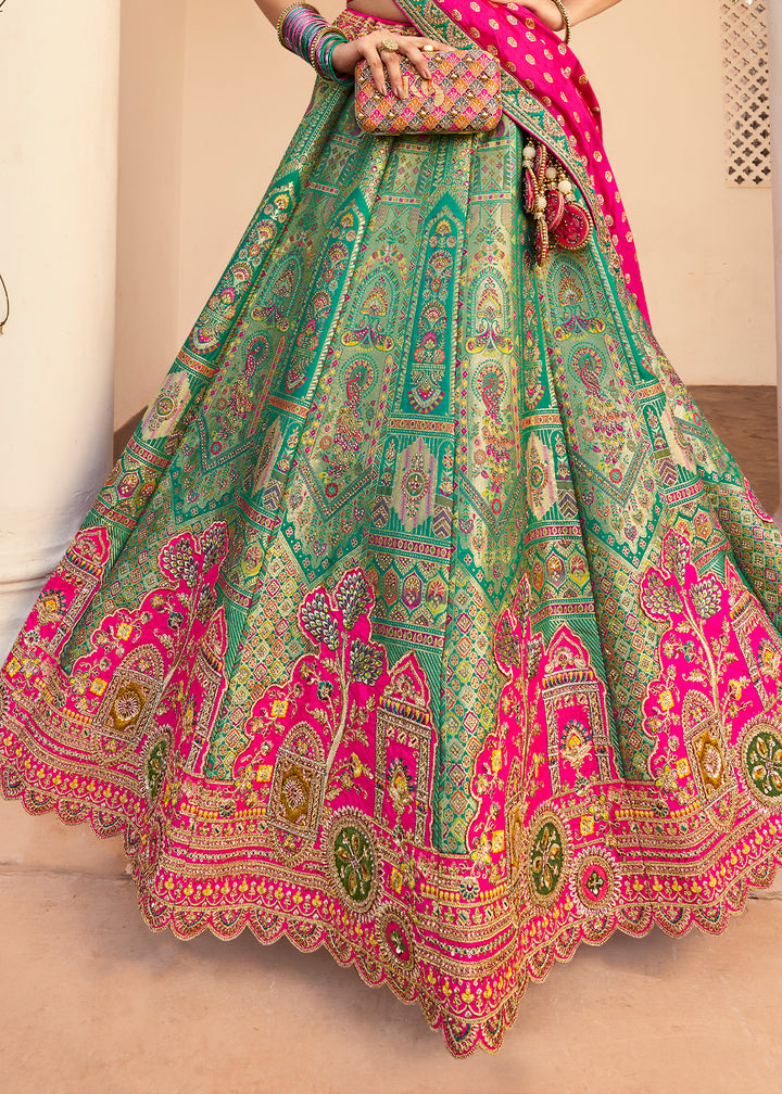 Sea Green Banarasi Silk Lehenga with Exquisite Hand Embroidery