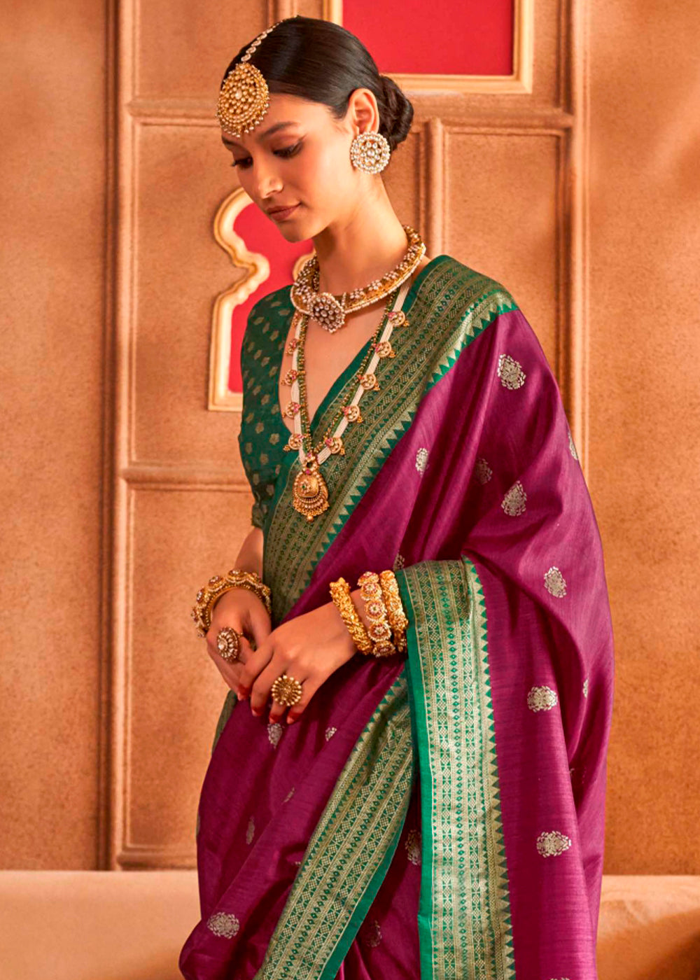 Resene Purple Silk Saree Featuring Patola Pattern and Aqua-Finish Sambalpuri Pallu