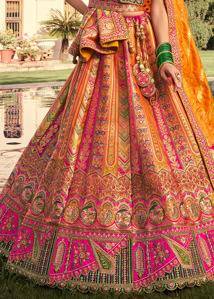 Yellow & Green Banarasi Silk Lehenga with Exquisite Hand Embroidery