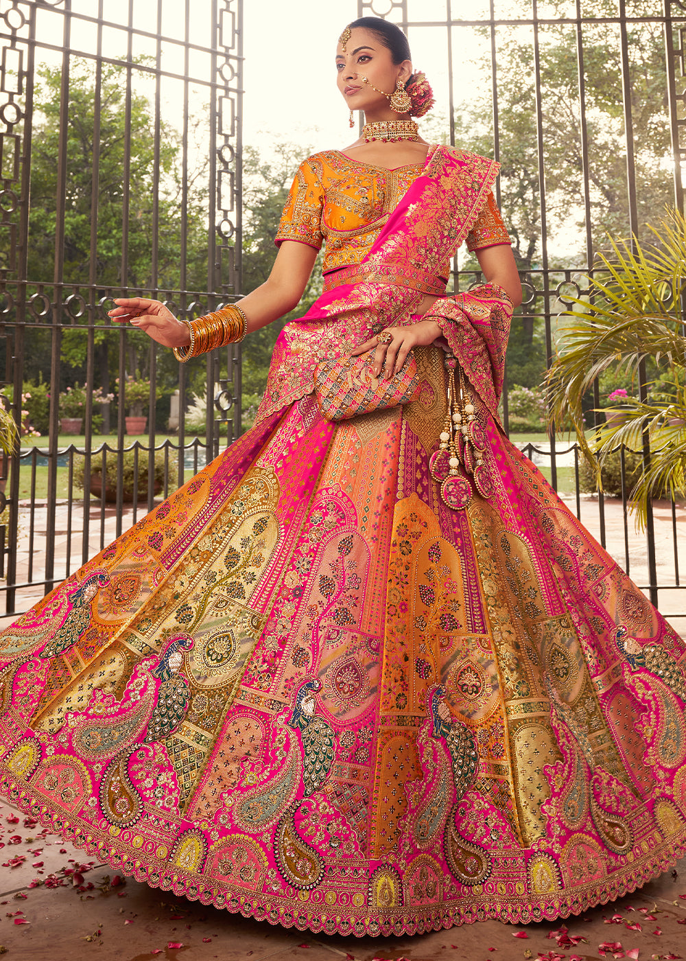 Yellow & Pink Banarasi Silk Lehenga with Exquisite Hand Embroidery
