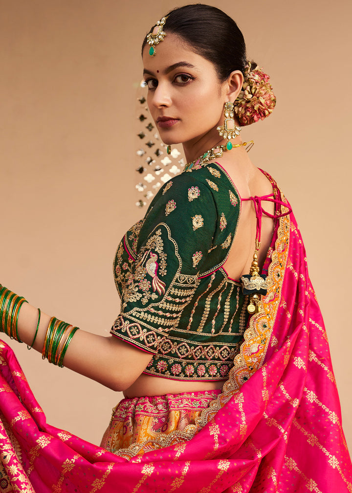 Yellow & Green Banarasi Silk Lehenga with Exquisite Hand Embroidery