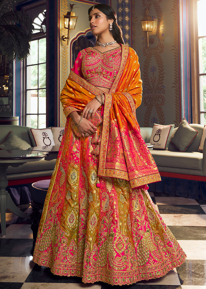 Tones of Yellow Banarasi Silk Lehenga with Swarovski, Sequin &amp; Zari Handwork