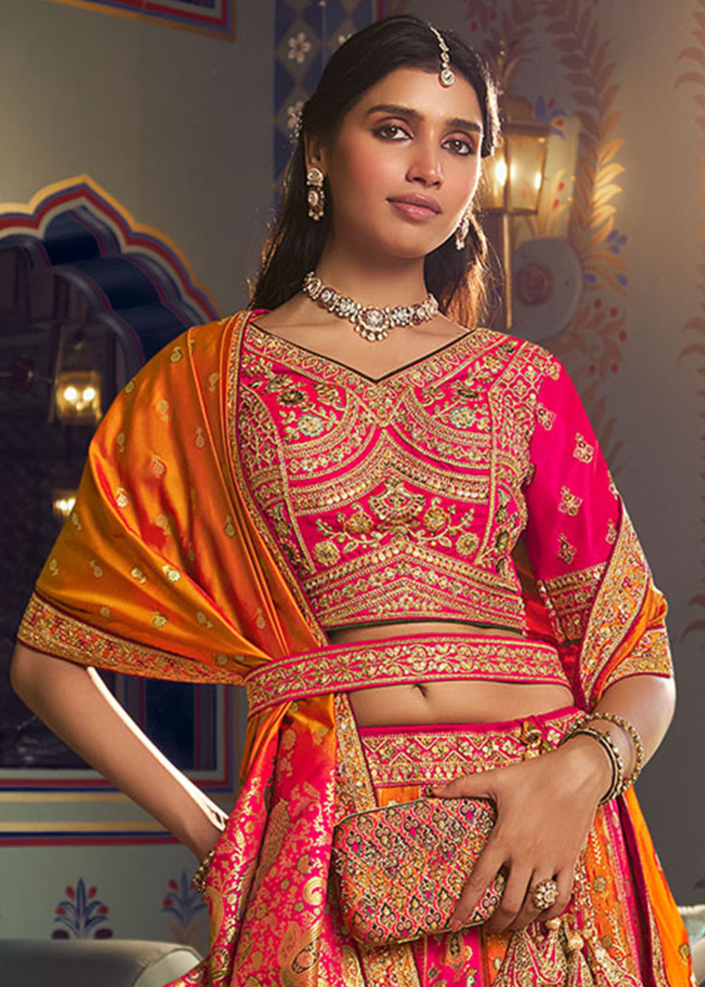 Tones of Yellow Banarasi Silk Lehenga with Swarovski, Sequin &amp; Zari Handwork