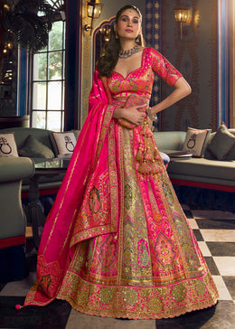 Purple & Pink Banarasi Silk Lehenga Choli with Swarovski, Sequin & Zari Handwork