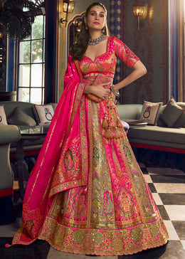 Mountbatten Pink Banarasi Silk Lehenga with Swarovski, Sequin & Zari Handwork