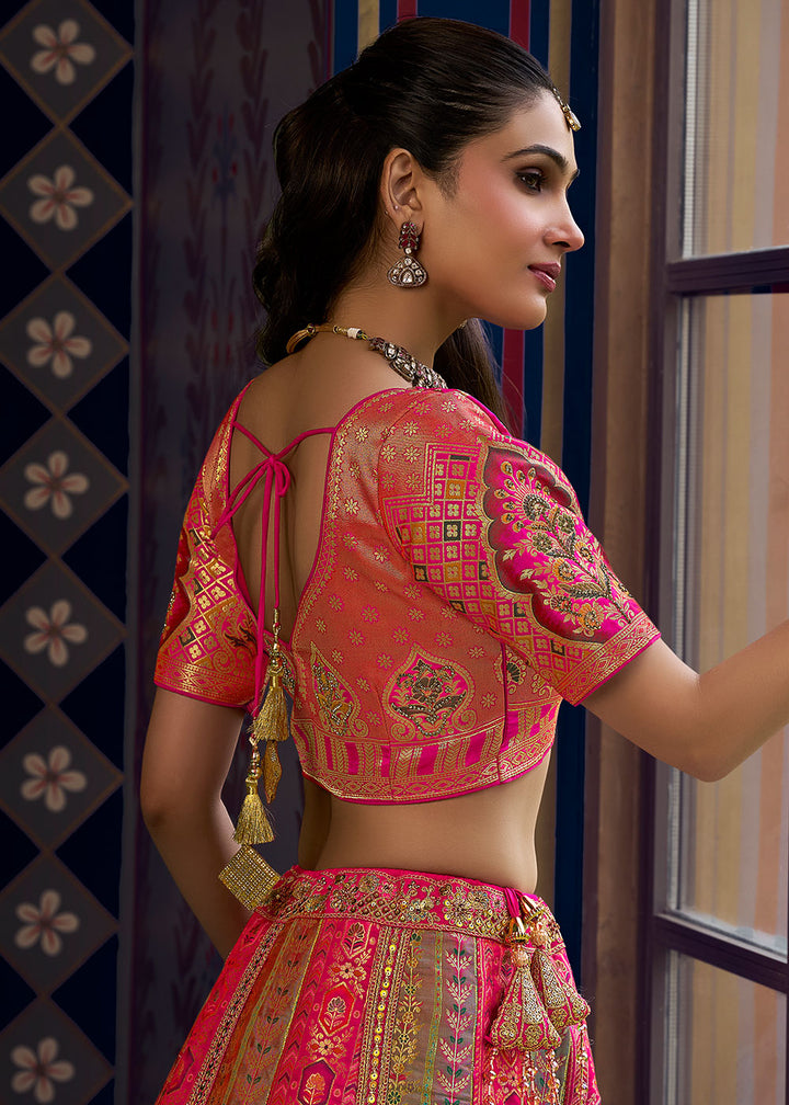 Mountbatten Pink Banarasi Silk Lehenga with Swarovski, Sequin &amp; Zari Handwork