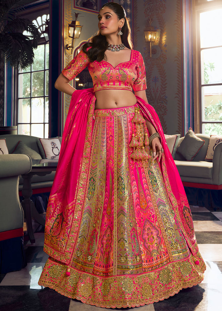 Mountbatten Pink Banarasi Silk Lehenga with Swarovski, Sequin &amp; Zari Handwork
