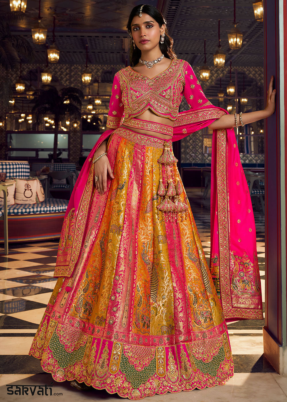 Pumpkin Orange Banarasi Silk Lehenga with Swarovski, Sequin &amp; Zari Handwork