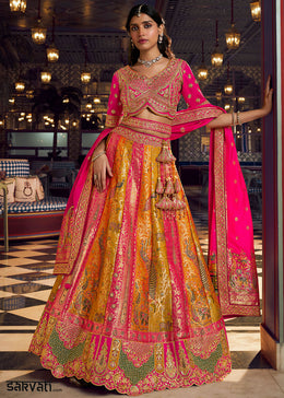 Pumpkin Orange Banarasi Silk Lehenga with Swarovski, Sequin & Zari Handwork