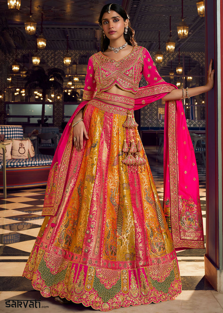 Pumpkin Orange Banarasi Silk Lehenga with Swarovski, Sequin &amp; Zari Handwork