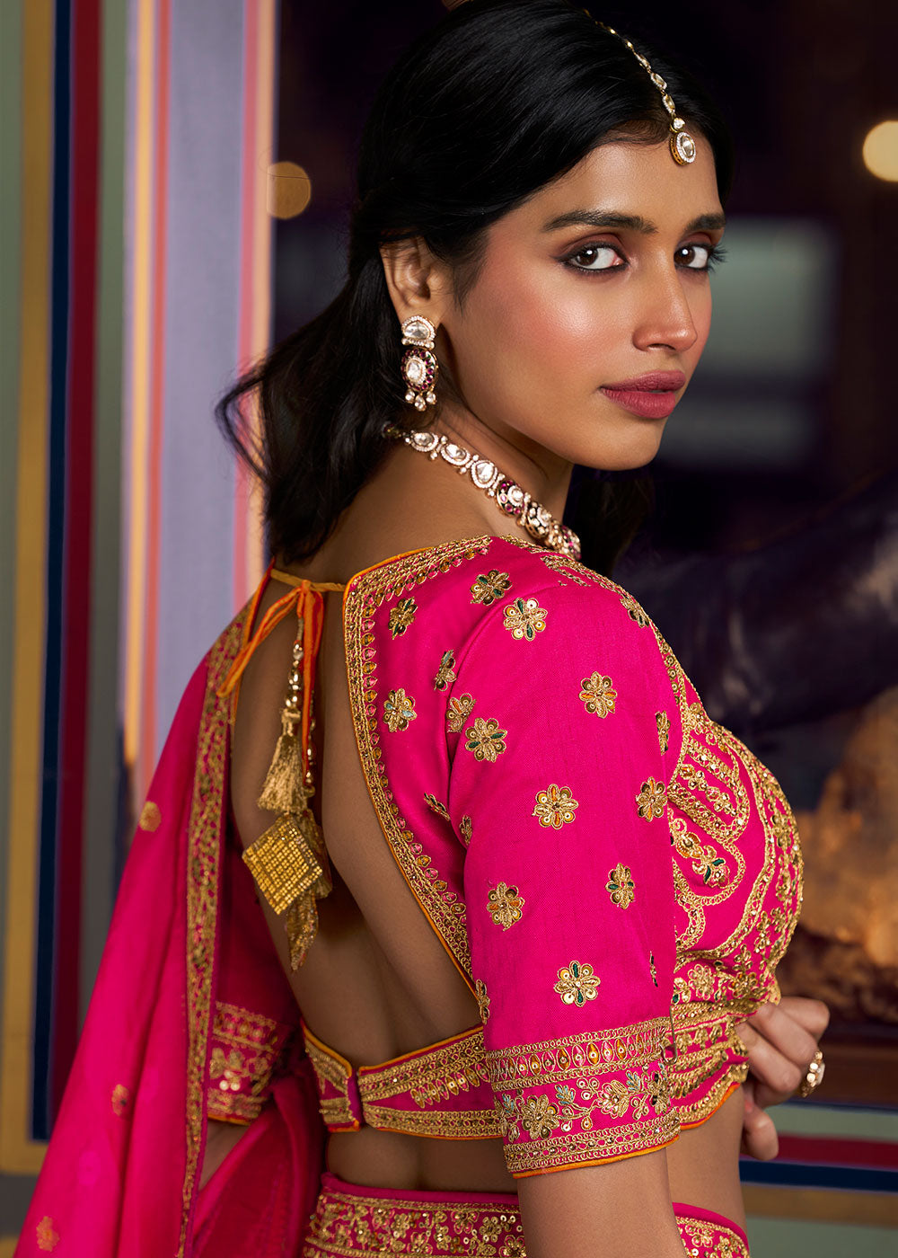 Pumpkin Orange Banarasi Silk Lehenga with Swarovski, Sequin & Zari Handwork