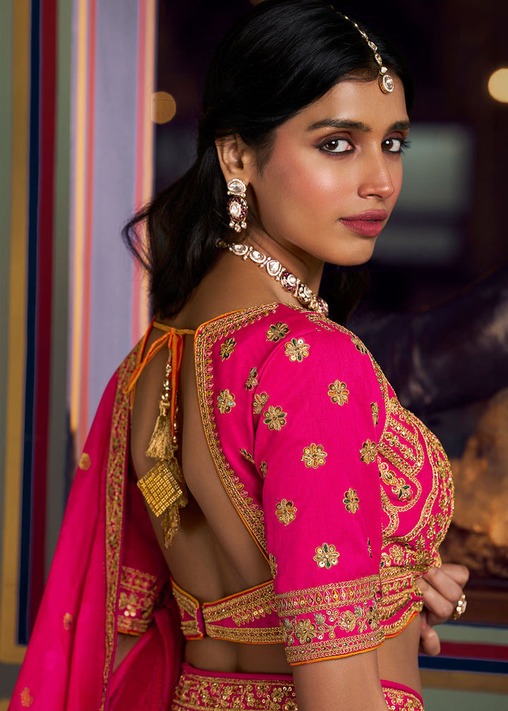 Pumpkin Orange Banarasi Silk Lehenga with Swarovski, Sequin &amp; Zari Handwork