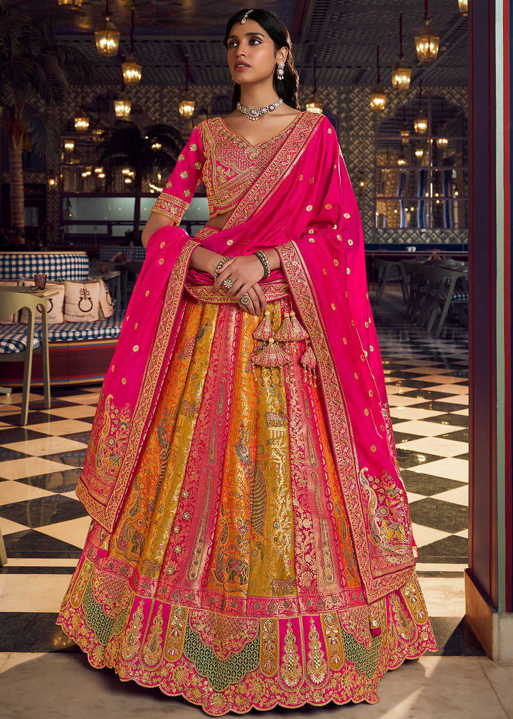 Pumpkin Orange Banarasi Silk Lehenga with Swarovski, Sequin &amp; Zari Handwork