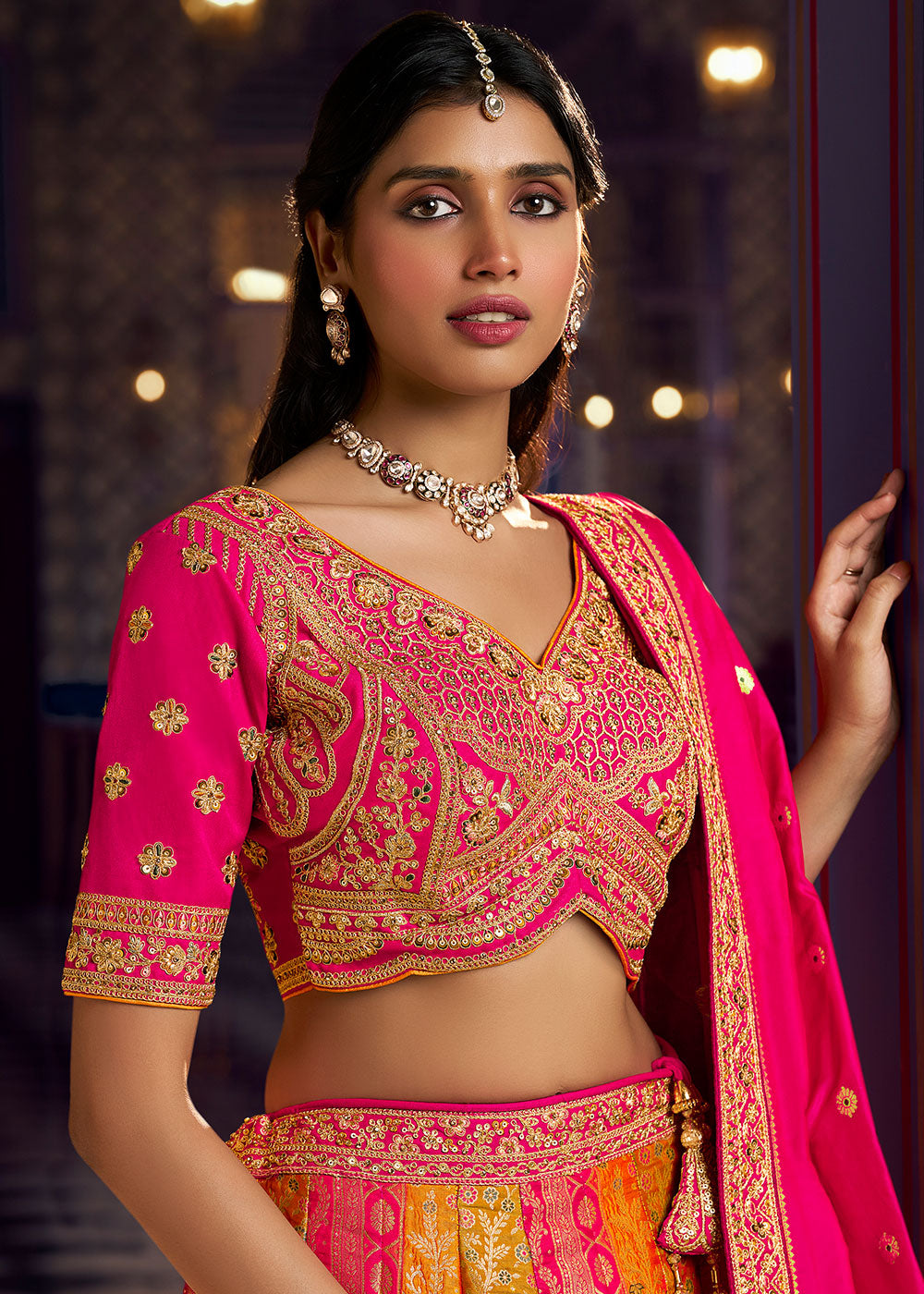 Pumpkin Orange Banarasi Silk Lehenga with Swarovski, Sequin &amp; Zari Handwork