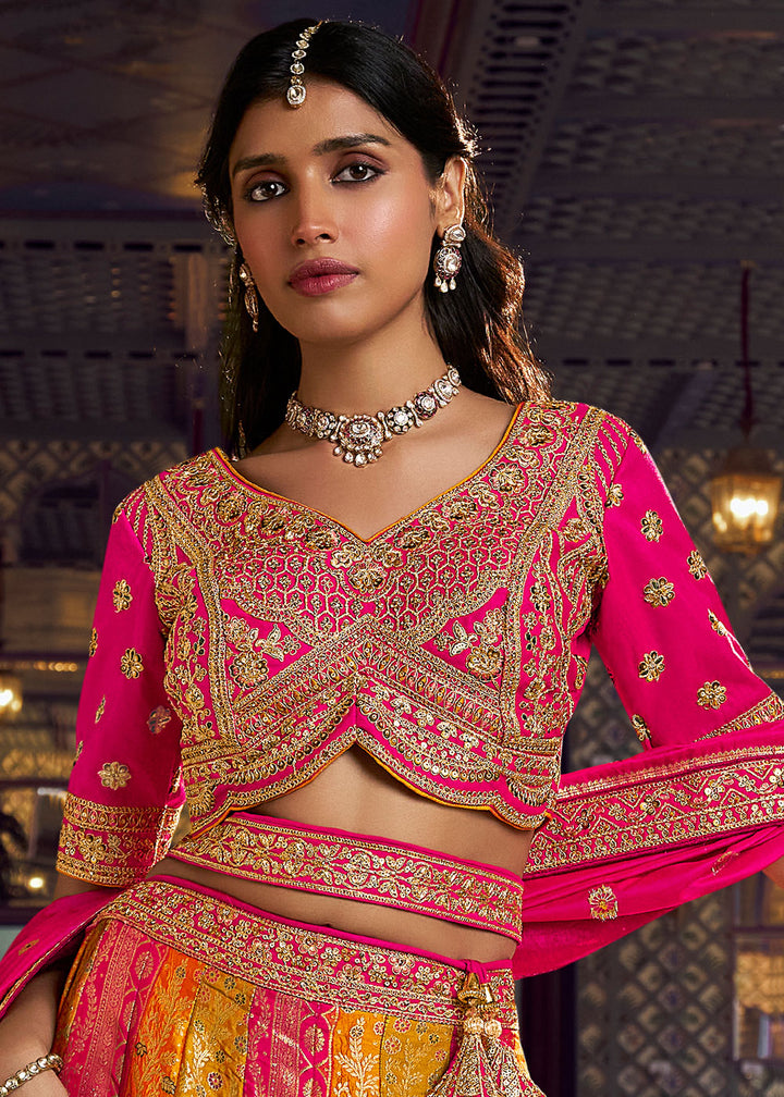 Pumpkin Orange Banarasi Silk Lehenga with Swarovski, Sequin &amp; Zari Handwork