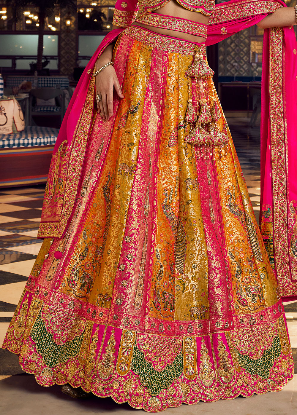 Pumpkin Orange Banarasi Silk Lehenga with Swarovski, Sequin &amp; Zari Handwork