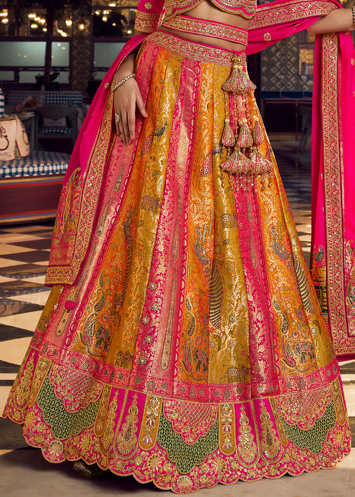 Pumpkin Orange Banarasi Silk Lehenga with Swarovski, Sequin &amp; Zari Handwork
