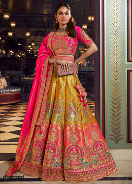Tones of Pink Banarasi Silk Lehenga with Swarovski, Sequin & Zari Handwork