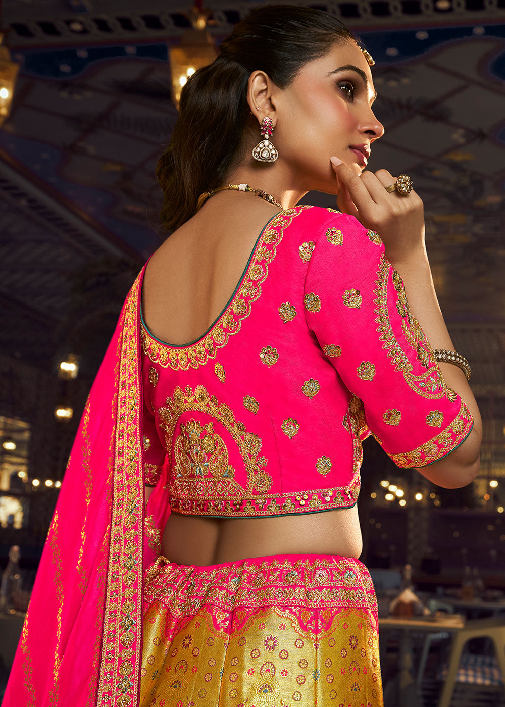 Tones of Pink Banarasi Silk Lehenga with Swarovski, Sequin & Zari Handwork