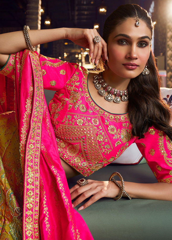 Tones of Pink Banarasi Silk Lehenga with Swarovski, Sequin &amp; Zari Handwork