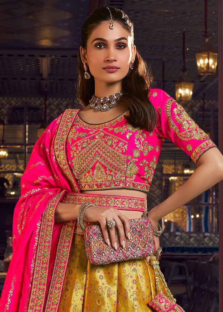 Tones of Pink Banarasi Silk Lehenga with Swarovski, Sequin &amp; Zari Handwork