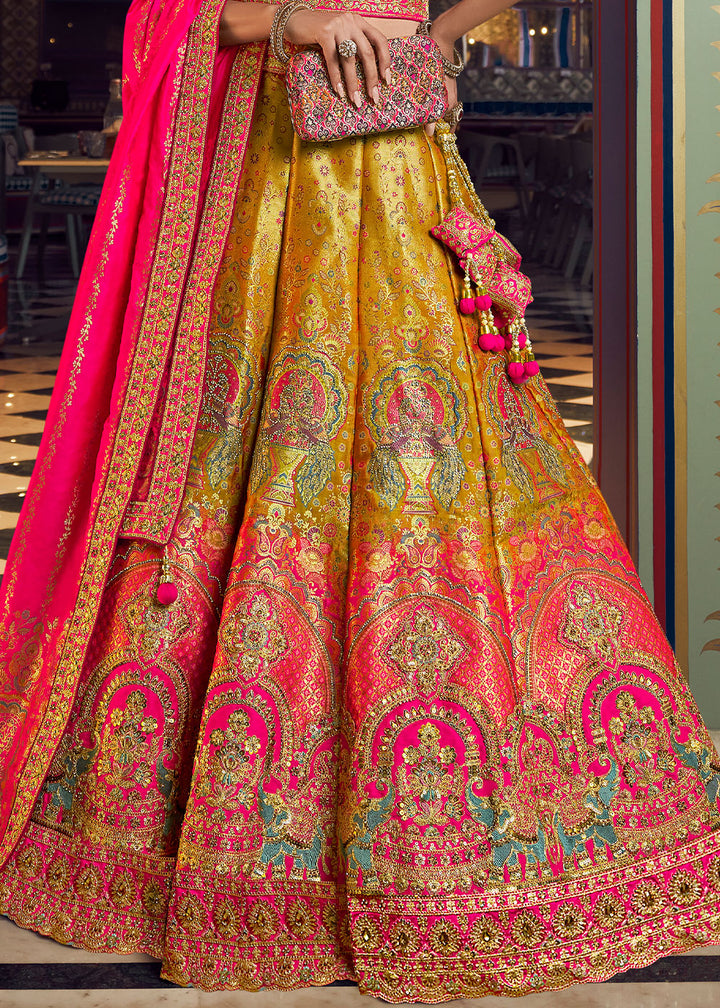 Tones of Pink Banarasi Silk Lehenga with Swarovski, Sequin &amp; Zari Handwork