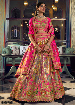 Multi Colored Banarasi Silk Lehenga Choli with Swarovski, Sequin & Zari Handwork