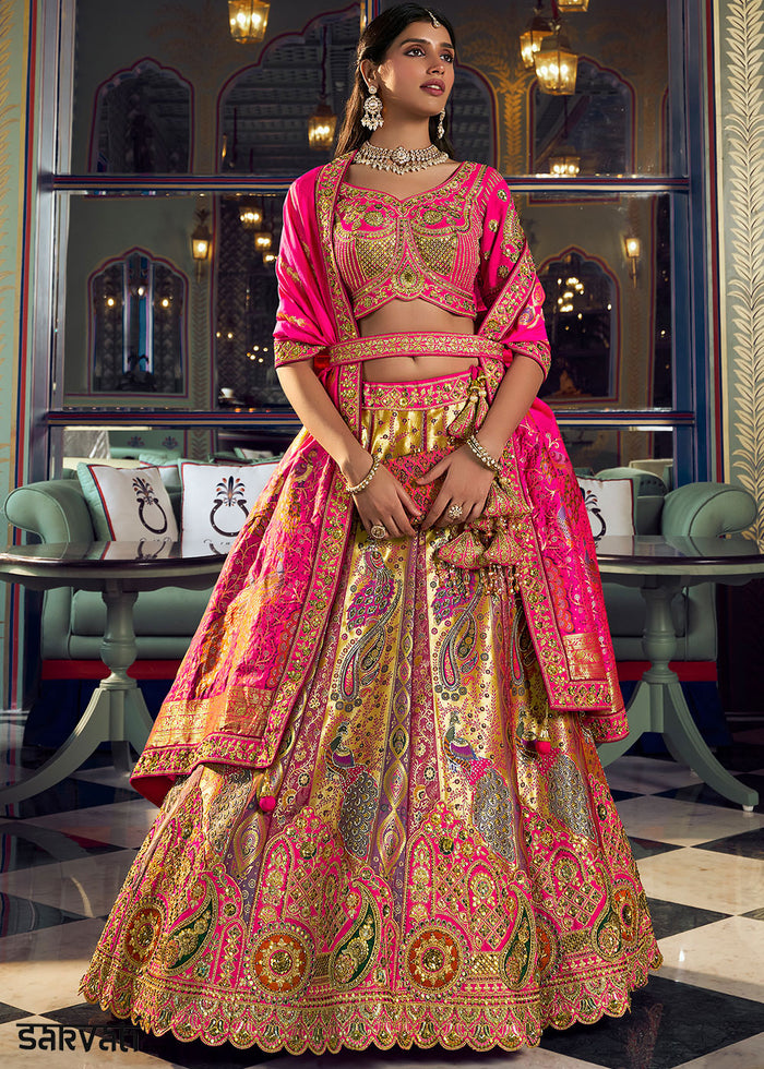 Golden Yellow Banarasi Silk Lehenga with Swarovski, Sequin & Zari Handwork