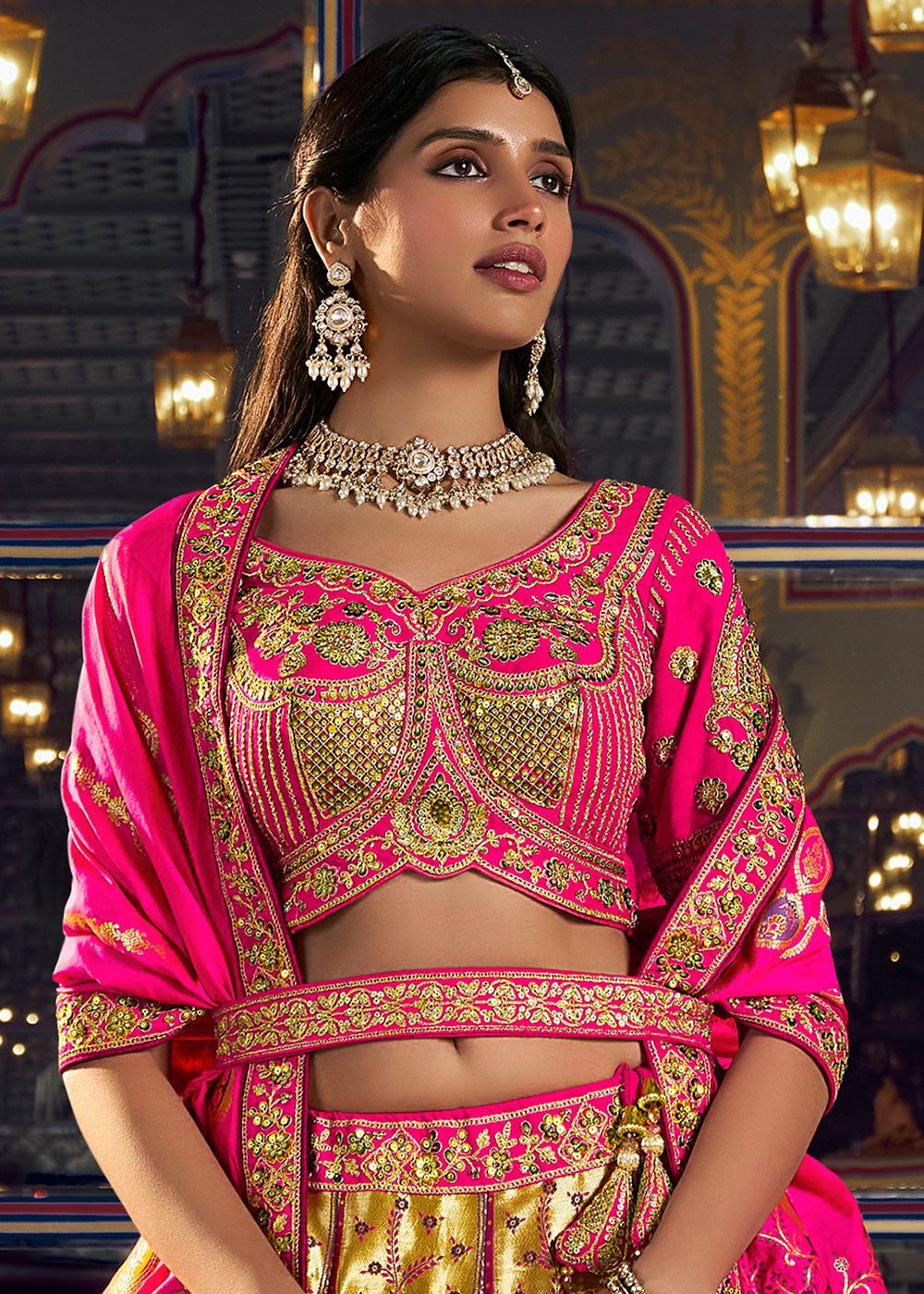 Golden Yellow Banarasi Silk Lehenga with Swarovski, Sequin &amp; Zari Handwork