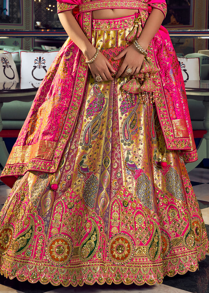 Golden Yellow Banarasi Silk Lehenga with Swarovski, Sequin &amp; Zari Handwork
