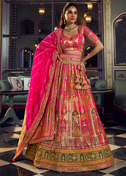 Hot Pink Banarasi Silk Lehenga Choli with Swarovski, Sequin & Zari Handwork