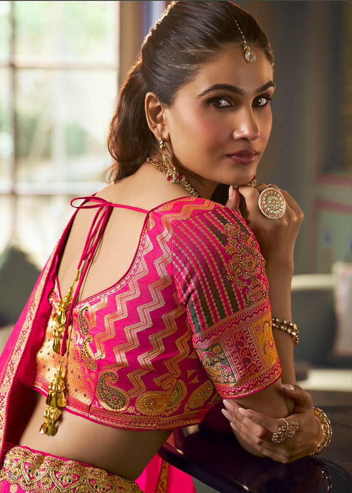 Rani Pink Banarasi Silk Lehenga with Swarovski, Sequin &amp; Zari Handwork