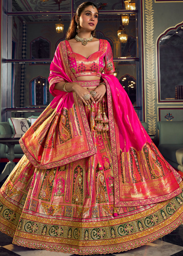 Rani Pink Banarasi Silk Lehenga with Swarovski, Sequin &amp; Zari Handwork