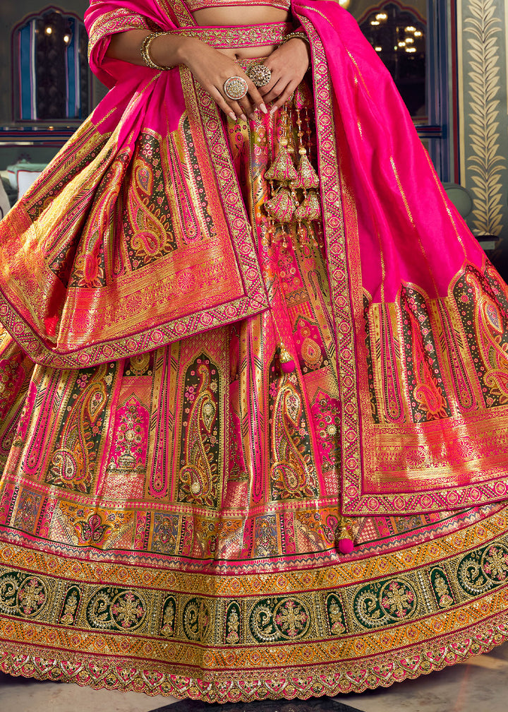 Rani Pink Banarasi Silk Lehenga with Swarovski, Sequin &amp; Zari Handwork