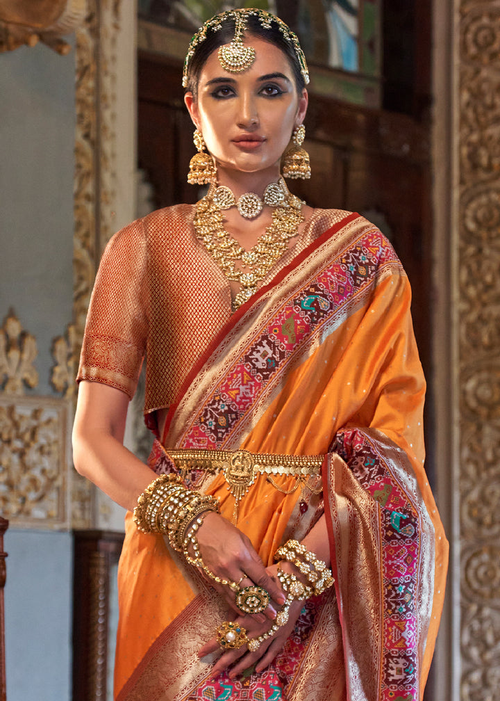 Apricot Orange Banarasi Silk Saree with Rich Patola Design and Zari Highlights