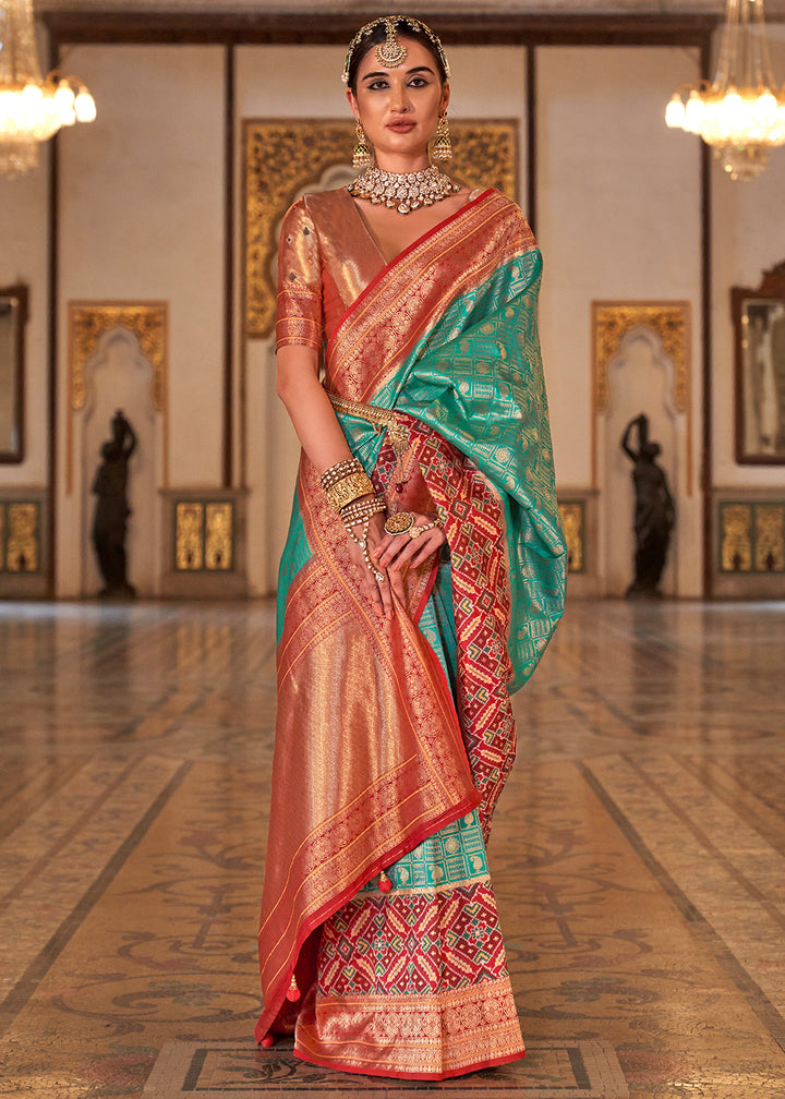 Tiffany Blue Banarasi Silk Saree with Rich Patola Design and Zari Highlights