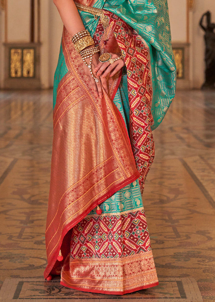 Tiffany Blue Banarasi Silk Saree with Rich Patola Design and Zari Highlights