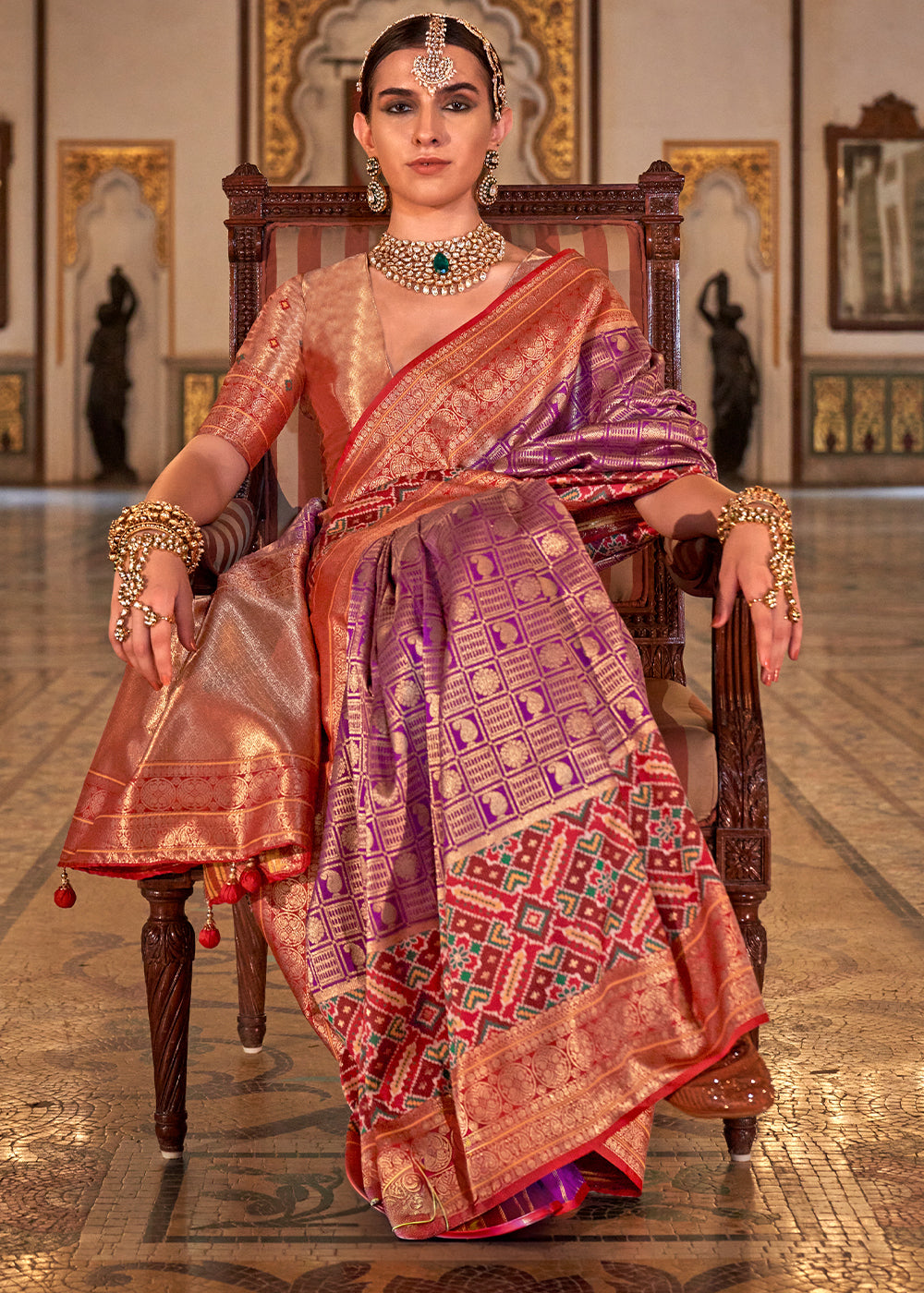 Iris Purple Banarasi Silk Saree with Rich Patola Design and Zari Highlights