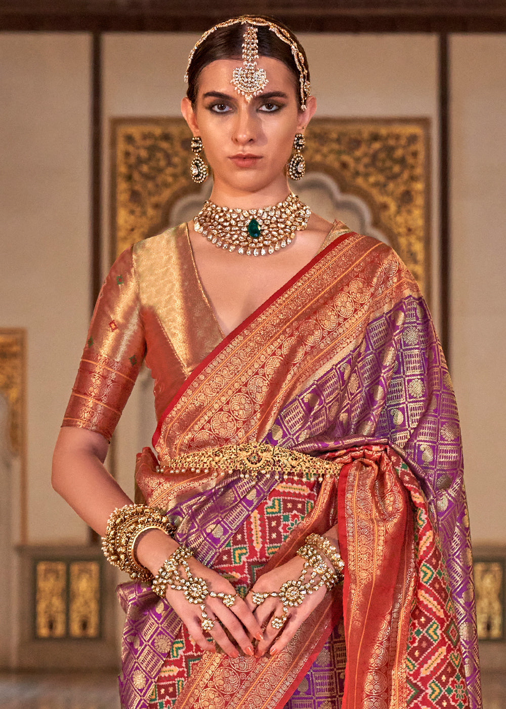 Iris Purple Banarasi Silk Saree with Rich Patola Design and Zari Highlights