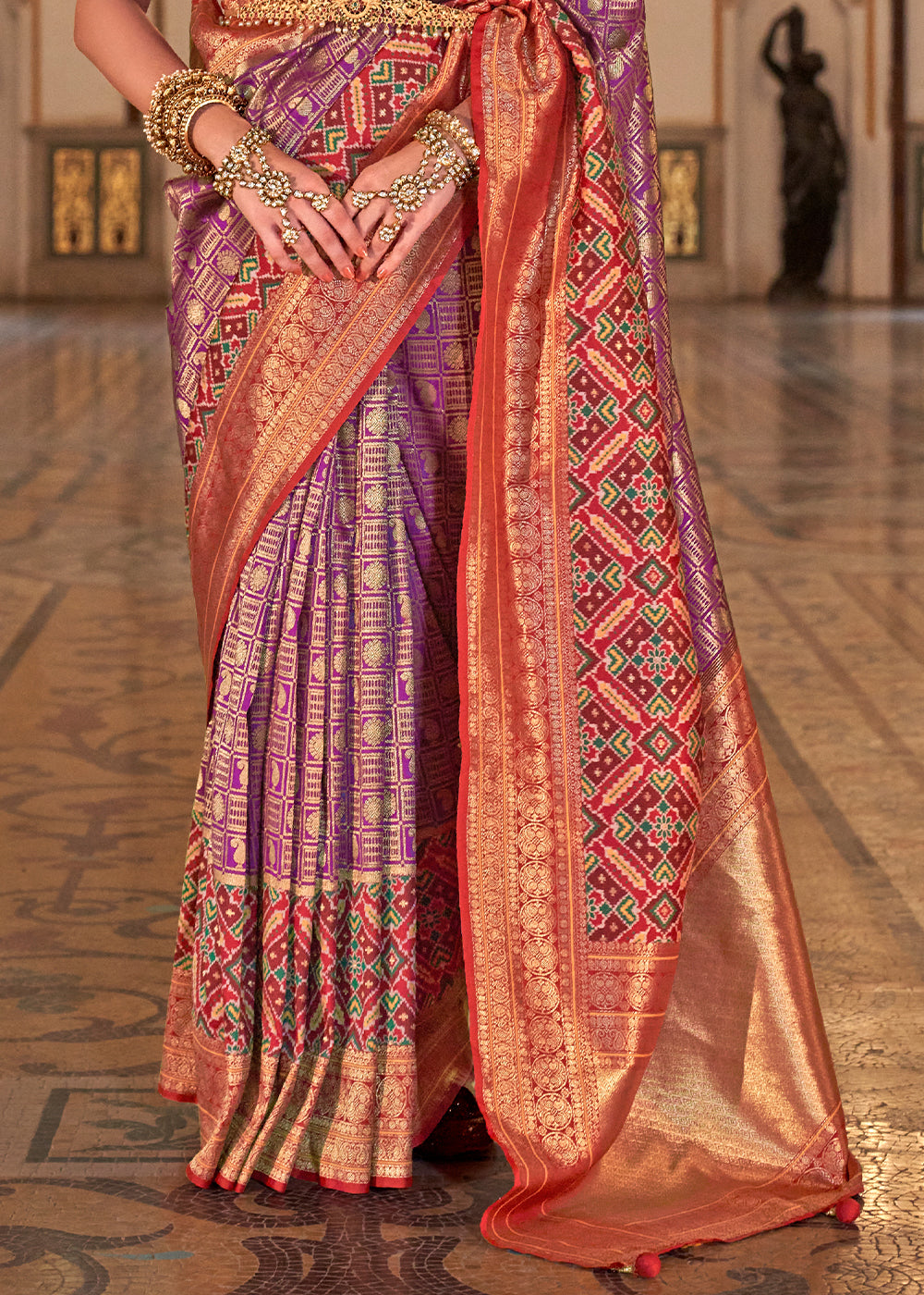 Iris Purple Banarasi Silk Saree with Rich Patola Design and Zari Highlights