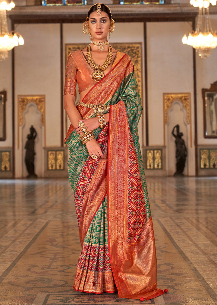 Jade Green Banarasi Silk Saree with Rich Patola Design and Zari Highlights